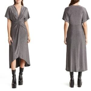 𝅺Lush Nordstrom NWT Dolman silver Metallic Midi Dress ruched body party wedding